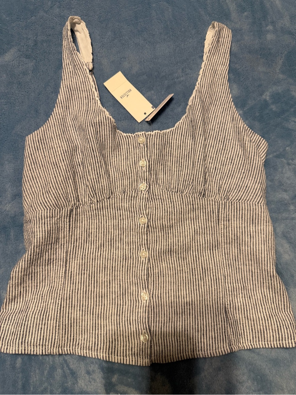 Hollister Blue and White Striped Button-Front Tank